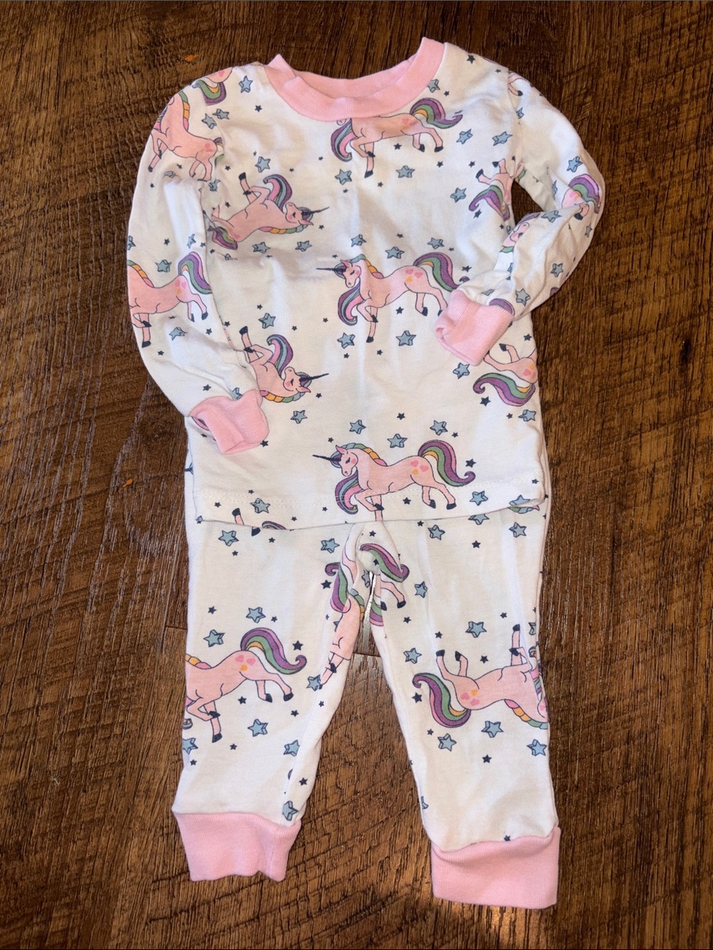 White and Pink Unicorn Baby Pajama Set - Fits like 6M